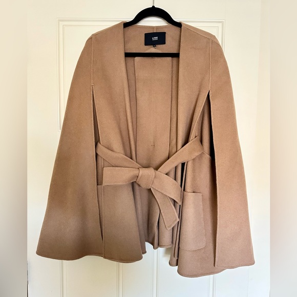 LINE 100% Wool Belted Capes Coat Tan Neutral S - Picture 6 of 8